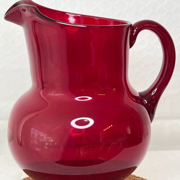 Vintage MCM ruby cranberry red blown glass pitcher - Picture 2 of 5